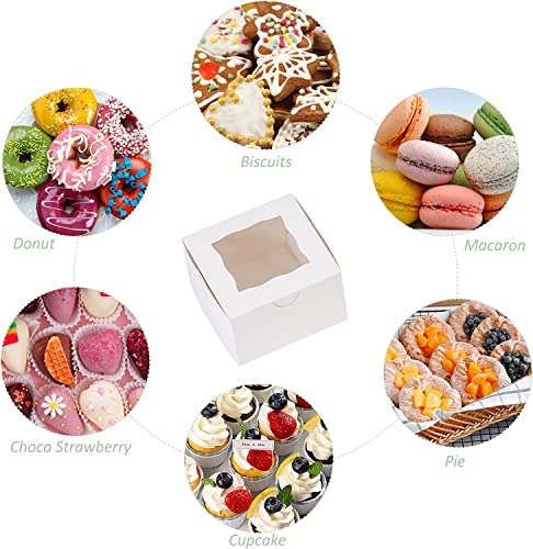 100Pcs Paper Cookie Boxes With Window Small Bakery Boxes 4x4x2.5 Inches Mini Cake Boxes For Pastries,Cupcakes,Desserts,Donuts,Chocolate Strawberries,Candy,Treat Boxes(4 * 4 * 2.5,White) - color: White