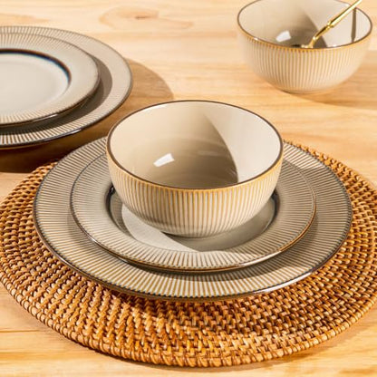 GBHOME Ceramic Dinnerware Sets of 6,18 pcs Plates and Bowls Sets Dishes - color: Pale Khaki, size: Service for 6 (18 pcs)