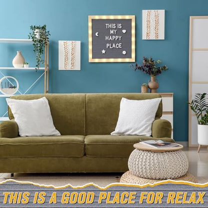 10 x 10 Inches Felt Letter Board & LED Light, Gray, Natural Wood - color: Gray, size: 10 x 10 Inches, style: Natural Wood