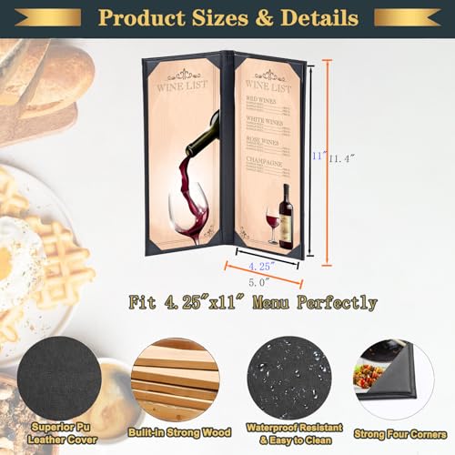 Restaurant Menu Covers Holders 4.25" X 11" | One Pack Leather Double View Menu Holder Covers Book Style with Angled Corners Black for Wine List Bar Hotel Restaurant Cocktail(1 Pack, 2 Views,4.25"x11") - size: 4.25"x11“(2 views/1 pack)