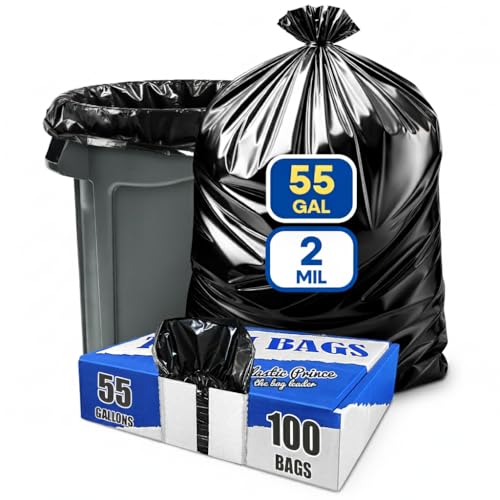 Plastic Prince 37" x 50" 55 Gallon 2 Mil Black Trash Bags, 10 Rolls of 10 Bags Total of 100/Case - style: 2 Mil