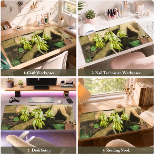 Extended Desk Mat Green Leaf Mouse Pad Large Keyboard Pad 35.4 x 15.7 Inch - color: Ancient Wood Rattan