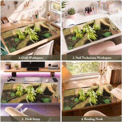 Extended Desk Mat Green Leaf Mouse Pad Large Keyboard Pad 35.4 x 15.7 Inch - color: Ancient Wood Rattan