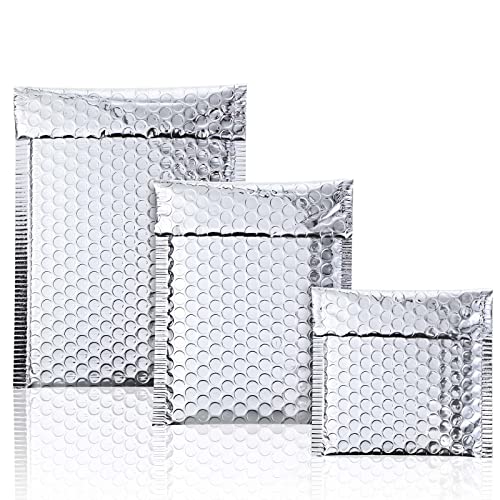 Outus 50 Pcs Bubble Mailers 3 Sizes, Bubble Shipping Envelopes, Silver - color: Silver