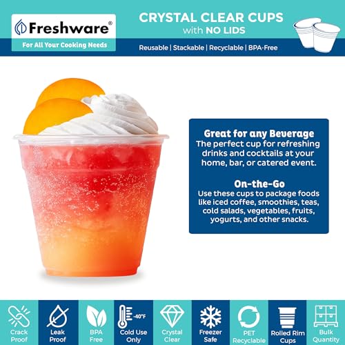 Freshware 9 oz Clear Disposable Plastic Cups, 100 Pack Clear Plastic Cups Tumblers, Heavy-duty Party Glasses, Disposable Cups for Thanksgiving, Halloween, Christmas Party - size: 9 oz. [100-PK]