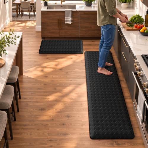 TranquilRelax 4/5 Inch Cushioned Anti Fatigue Kitchen Mats for Floor, Black - color: Black, size: 2-Piece | 28"+59" | Extra Thick