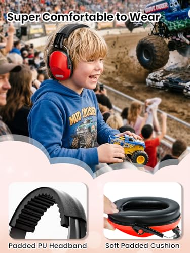 Dr.meter Noise Cancelling Headphones for Kids Toddlers Adults, Red Earmuffs - color: Red