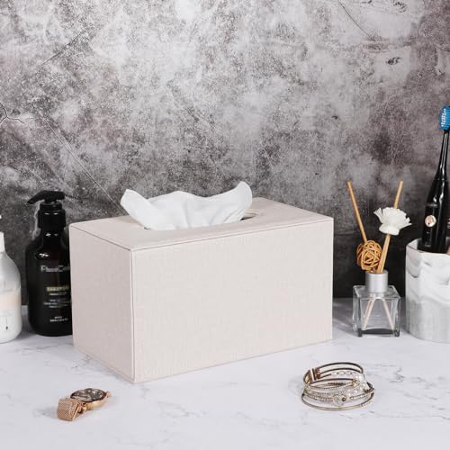 Sumnacon Tissue Box Cover Rectangle Linen Tissue Box Holder,Magnetic Bottom - color: Beige, size: Large