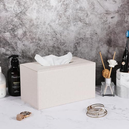 Sumnacon Tissue Box Cover Rectangle Linen Tissue Box Holder,Magnetic Bottom - color: Beige, size: Large