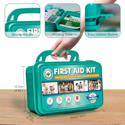 General Medi 150 Pieces Hardcase First Aid Kit - First Aid Box Contains Premium Medical Supplies for Travel, Home, Office, Vehicle, Camping, Workplace & Outdoor - size: 150 Pieces