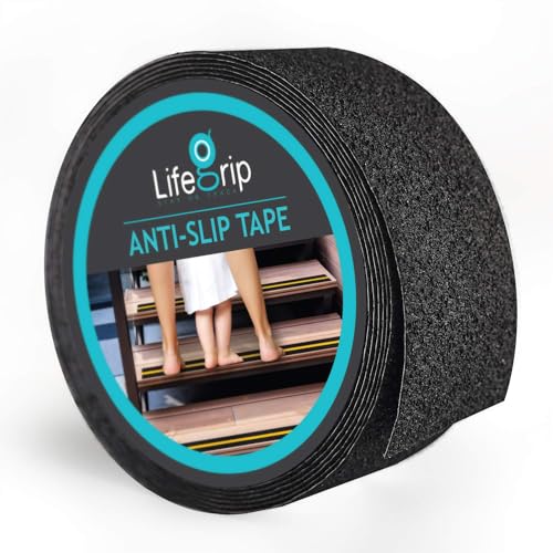 LifeGrip Anti Slip Safety Tape, 2" x15' Textured Rubber Grip Tape, Black - color: Black, size: 2" X 15'