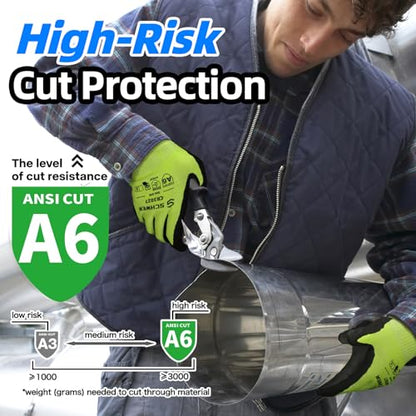 Schwer 2 Pairs Size L Cut Resistant Gloves ANSI A6 Cut Proof Work Glove+1 Pair ANSI A9 Cut & Level 5 Puncture Resistant Arm Sleeves