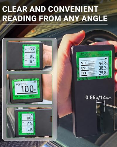Tint Meter TM-28 – Digital Window Tint Tester with 3-in-1 VLT, UVR & IRR Measurement, 15mm (0.56in) Slot, Auto Calibration, Rotatable Backlit Display, Rechargeable Battery