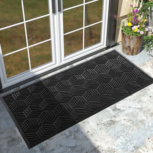 Yimobra Large Door Mat 47x24, All-Season Waterproof Outdoor Mats for Front Door Entrance with Drainage Holes, Heavy Duty Non-Slip Doormat for Garage Patio Entryway Indoor, Black - color: Black, size: 47x24 Inch