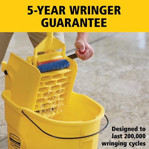 Rubbermaid Commercial Products WaveBrake 26QT Side-Press Mop Bucket, Yellow - size: 26 Qt.