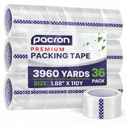 Clear Packing Tape 2.7 MIL Thick - 36 Heavy-Duty Wrapping Tape - 110-Yard Length, 3960 Total Yards 1.88-Inch Wide Strong Adhesive Rolls for Moving, Office Packaging, Storage Organization & Warehouse - size: 36 Rolls, style: Premium (1.88 x 110)