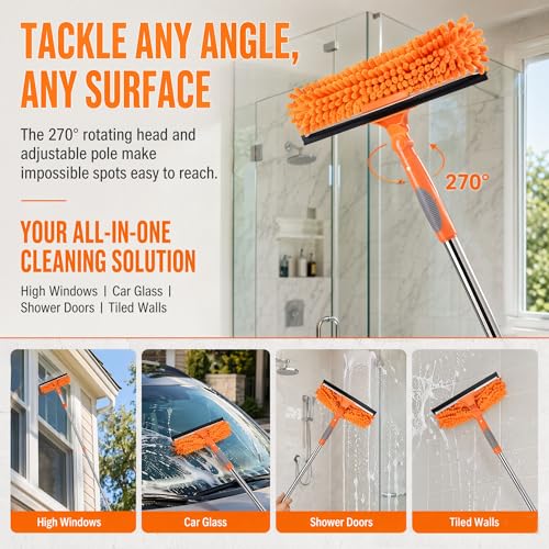 2-in-1 Window Cleaner Tool, 68'' Squeegee for Window Cleaning - color: Orange