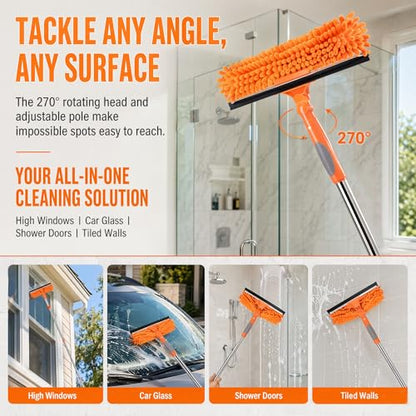 2-in-1 Window Cleaner Tool, 68'' Squeegee for Window Cleaning - color: Orange