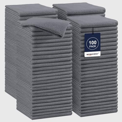 Shop Towels, 100 Pack 11.5"x 11.5" Microfiber Cleaning Cloth - color: Grey