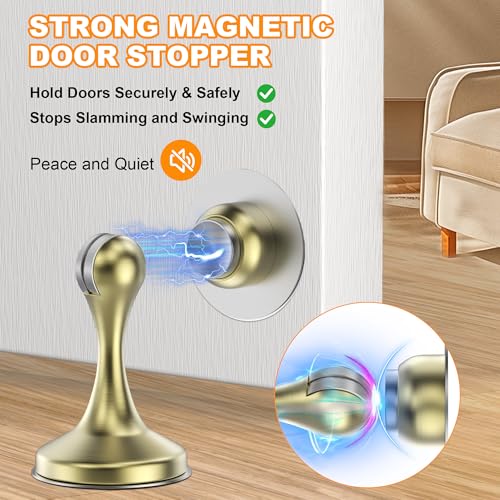 Crosize Magnetic Door Stoppers 2 Pack, Stainless Steel Door Stops, Gold - color: Gold, size: 2 Pack
