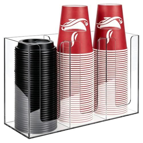 Coffee Cup Holder, Clear Cup and Lid Organizer Cup Dispenser for Countertop - color: Clear, size: 3 Compartment