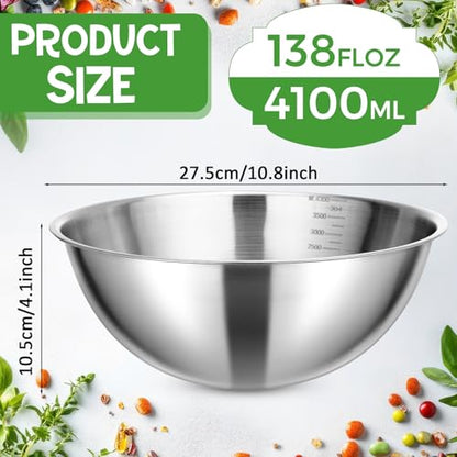 Honeydak 6 Pcs 304 Stainless Steel Mixing Bowls with Graduations, 54 oz - size: 54 oz