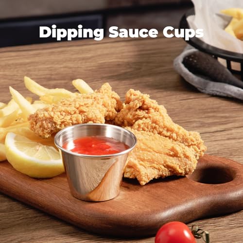 Fit Meal Prep [12 Pack 2.5 oz Stainless Steel Dipping Sauce Cups, Reusable Metal Ramekins, Commercial Grade Condiment Bowls, Individual Portion Cups, Small Round Au Jus Cup for Home, Restaurant - size: 2.5 oz