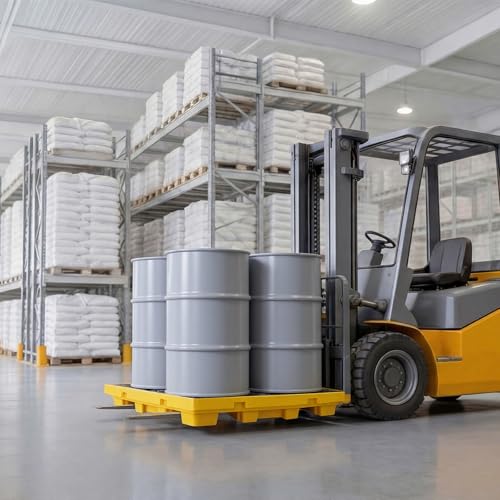 VEVOR Spill Containment Pallet, 4 Drum Low Profile Spill Containment Modular Platform, 31 Gallon Sump, 8818 lbs Load Capacity, Heavy-Duty Polyethylene Tray with Drain, 51.4" x 50.4" x 5.9", Yellow