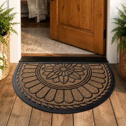 Mibao Half Round Door Mat, 47"x32", Brown, Non-Slip Welcome Entrance - color: Brown, size: 2'8" x 3'11" (Semicircular)