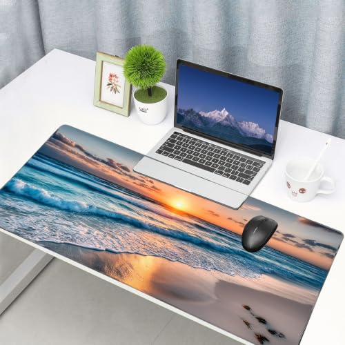 Large Gaming Mouse Pad 35.7"X15.7",Sea Waves Beach Mousepad Desk Mat - color: Sunset at Sea