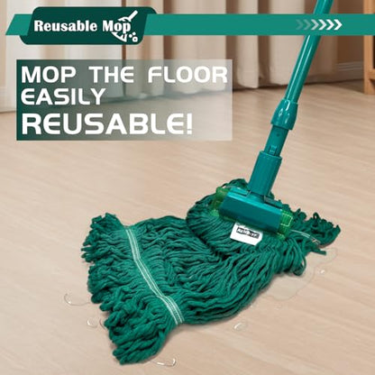 Heavy Duty Wet Industrial Cleaning Mop Head – 21 oz Green mop Head Replacement Cotton Washable Industrial mop Heads Heavy Duty for Commercial & Home Cleaning（Green） - color: Green, size: 3 Pack