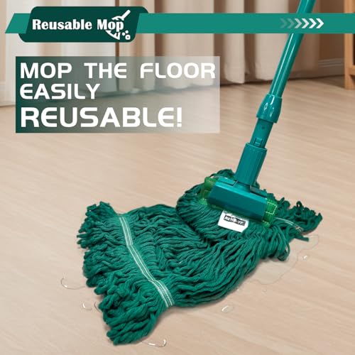 Heavy Duty Wet Industrial Cleaning Mop Head – 21 oz Green mop Head Replacement Cotton Washable Industrial mop Heads Heavy Duty for Commercial & Home Cleaning（Green） - color: Green, size: 5 Pack
