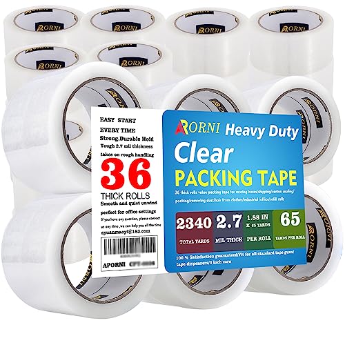 Heavy Duty Packing Tape Clear 36 Rolls 1.88" x65Y, 2.7 Mil - size: 36 Rolls/65 Yards 2.7 Mil