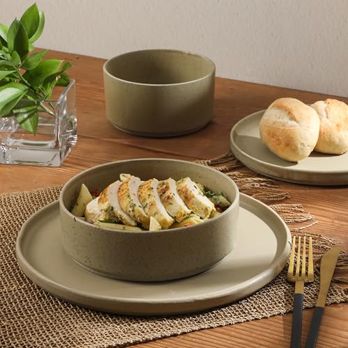 Gibson Elite Tatum Premium Porcelain Matte Reactive Glaze 16-Piece (Service for 4) Plates and Bolws Stackable Dishes Ceramic Dinnerware - Green - color: Green (Tatum)