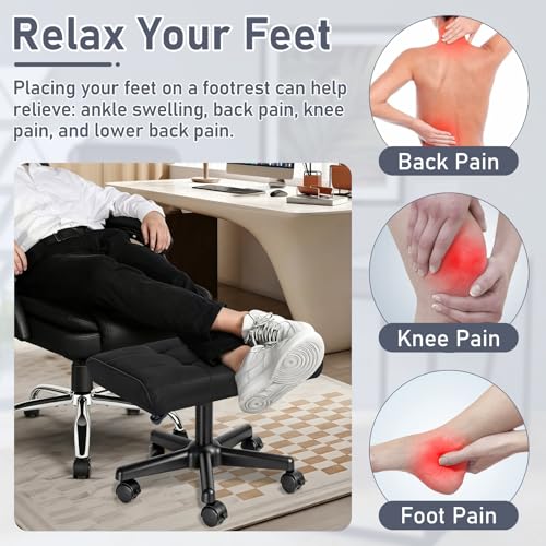 Footrest Under Desk Leg Rest Ottoman Adjustable Height Foot Stool (Black) - color: Black, size: 19.3''L x 15''W