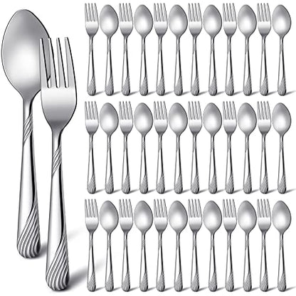 Minatee Forks and Spoons Silverware Set Stainless Steel, 50 Pcs, Stripe - style: Stripe