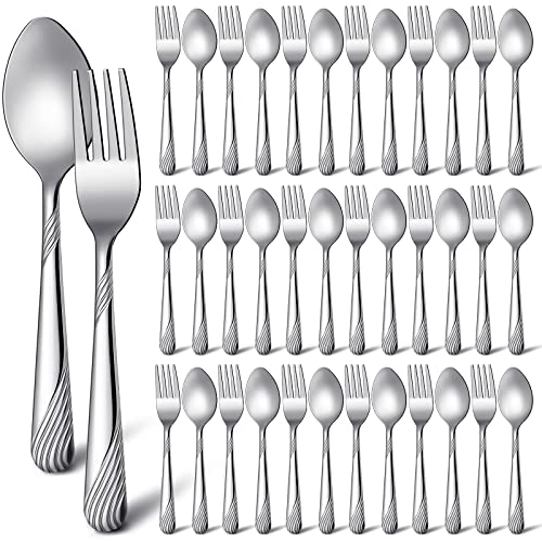 Minatee Forks and Spoons Silverware Set Stainless Steel, 50 Pcs, Stripe - style: Stripe