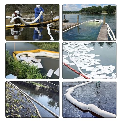 Oil Only Absorbent Socks, Spill Mat Oil Cleanup Absorbers Oil Absorbent Boom Snake to soak up Any Oil, Diesel, Fuel or Hydrocarbon Based fluids 5" x 10' Absorbing up to 8 Gallons, Pack of 5