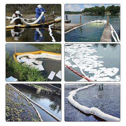 Oil Only Absorbent Socks, Spill Mat Oil Cleanup Absorbers Oil Absorbent Boom Snake to soak up Any Oil, Diesel, Fuel or Hydrocarbon Based fluids 5" x 10' Absorbing up to 8 Gallons, Pack of 5