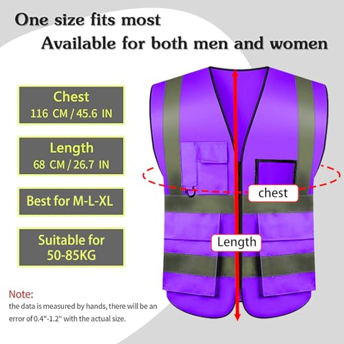 Safety Vests 20 Pack,Hi Vis Construction Vest with 5 Pockets and Zipper,Reflective Vest for Men Women Work One Size - color: Purple