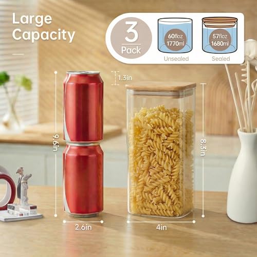 57 oz Square Glass Food Storage Containers with Airtight Bamboo Lids, 3Pack - color: 57oz 3 Pack