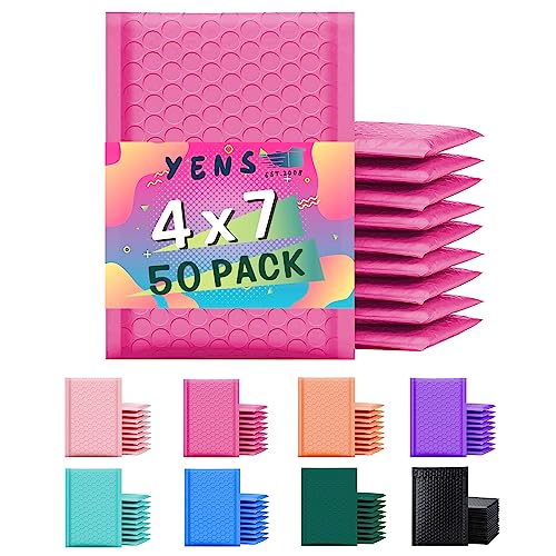 Yens Hot Pink Poly Bubble Mailers 4x8 50 Pack Usable 4x7 - color: Hot Pink, size: 4" x 8"