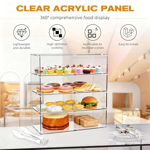 4-Tier Commercial Bakery Display Case, 19.68"x 19.29"x 10.23" Pastry Display Case Countertop Display Cabinet Box for Bread Dessert Food Cookie Baking