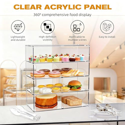 4-Tier Commercial Bakery Display Case, 19.68"x 19.29"x 10.23" Pastry Display Case Countertop Display Cabinet Box for Bread Dessert Food Cookie Baking