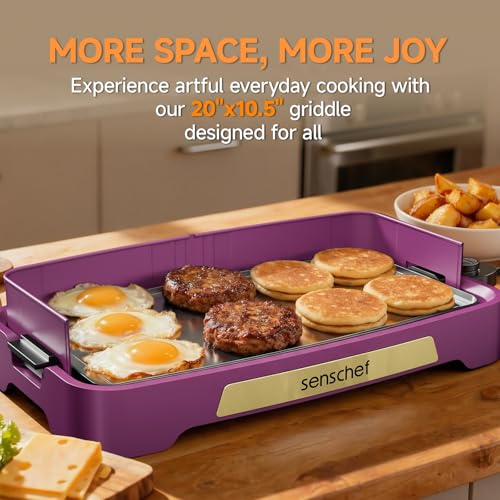 Cleansnap Everyday Electric Griddle, Great Gift for Family Feasts - 20” Nonstick Grill with Foldable Anti-Mess Shield, Rapid 1700W Heat & PPG Ceramic Coating, Dishwasher Safe, Twilight Purple - color: Twilight Purple