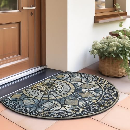 CHICHIC Entrance Door Mat Large 18 x 30 Inch Entry Way Doormat Front Door Rugs Outdoors Heavy Duty Welcome Mat Non Slip Rubber Back Low Profile for Garage, Patio, High Traffic Area, Blue - color: Blue, size: 18" x 30" (Semicircular)