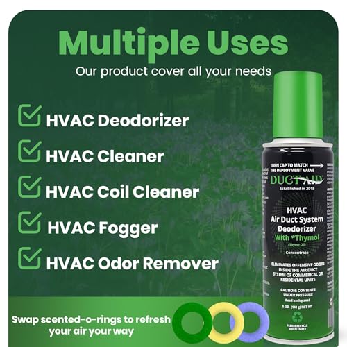 HVAC Air Deodorizer & Mold Treatment Fogger 3-Pack with 3 Scented O-Ring Pads | Air Duct Freshener for HVAC & AC Vents | Plant-Based Thymol Fogger for Home, Car & Commercial Spaces