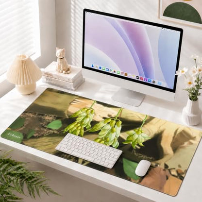 Extended Desk Mat Green Leaf Mouse Pad Large Keyboard Pad 35.4 x 15.7 Inch - color: Ancient Wood Rattan