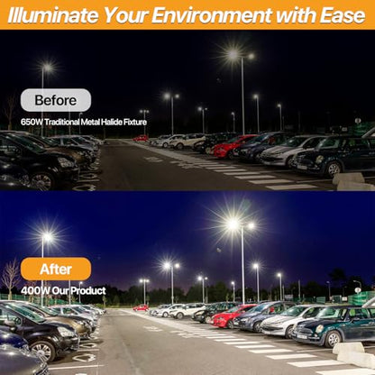400W LED Parking Lot Light: 48000LM, 5000K Adjustable Arm Mount - size: 400W