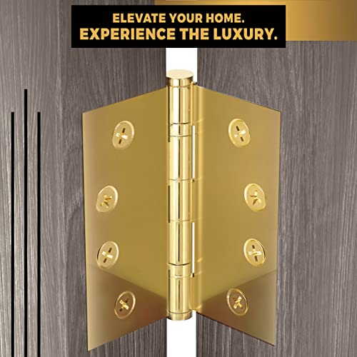 Solid Brass Door Hinge Heavy Duty Ball Bearing Polished Tarnish Aged Patina Gold 4x4 Inch - Set of 24 Hinges (Non Lacquered Brass) - color: Unlacquered Brass